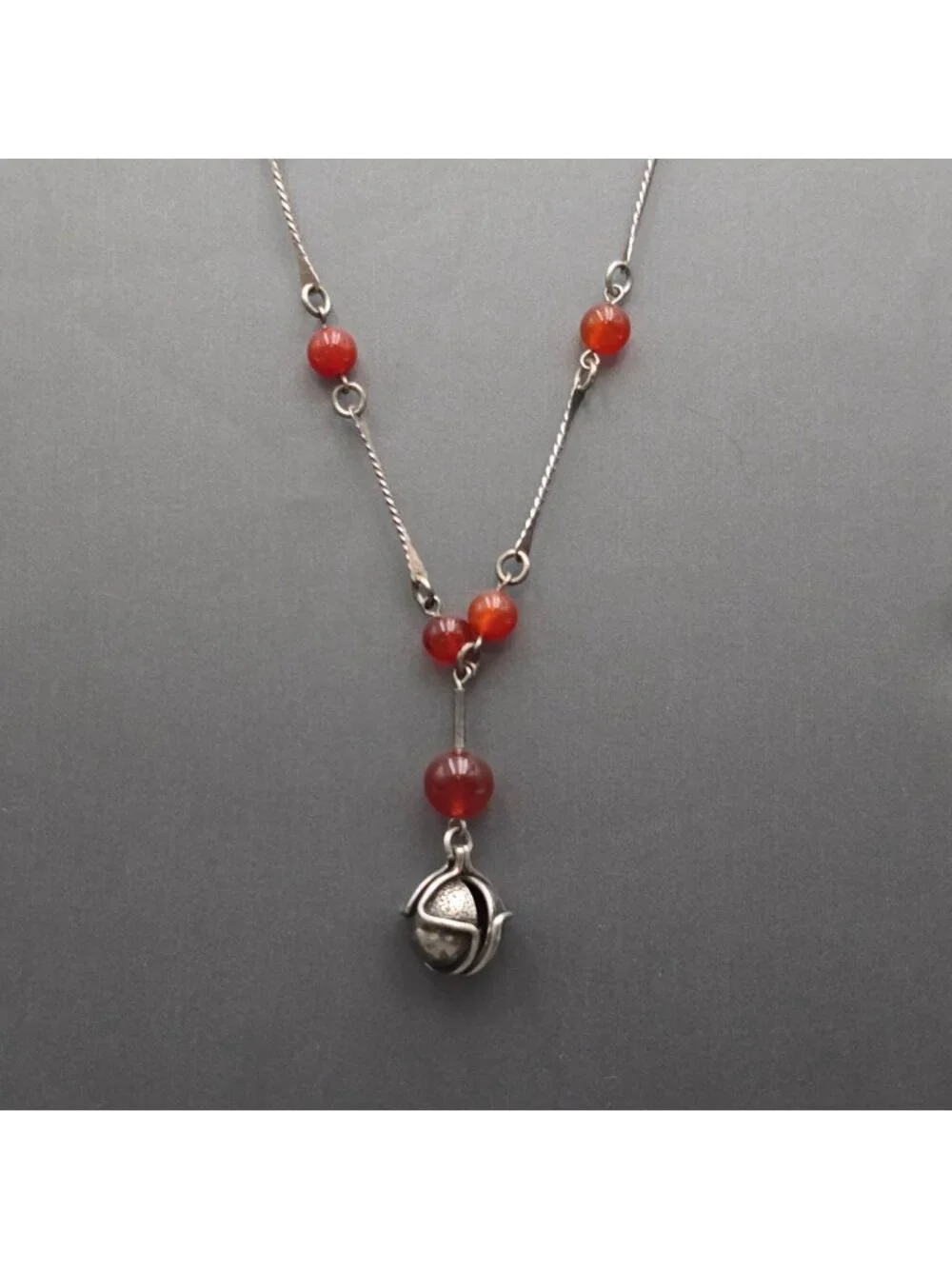Vintage Sterling Silver Carnelian Y Drop Necklace 26